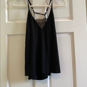 Lulus black open back tank top with lace